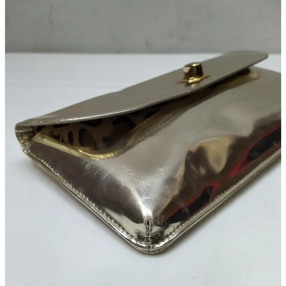HOBO International Metallic Gold Leather Turnlock Closure Credit Card Wallet